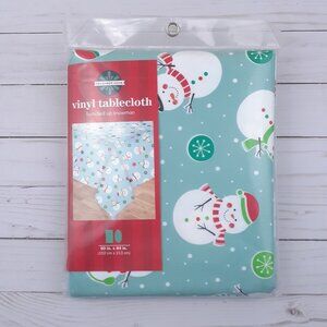 Vinyl Tablecloth Snowmen Snowflakes Winter Party 60x84